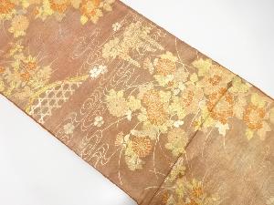 流水に花模様織り出し袋帯